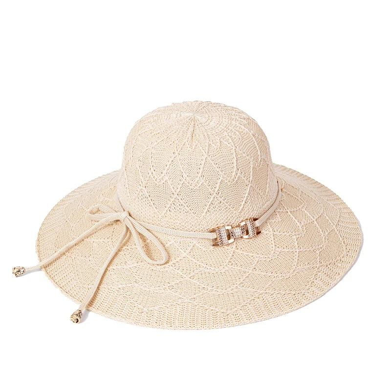 New Foldable Straw Bucket Sun Hat for Women, Summer UV Protection Beach Cool Cap
