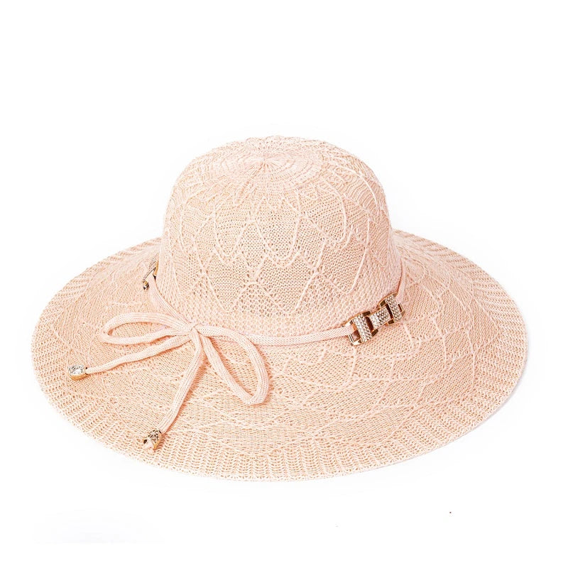 New Foldable Straw Bucket Sun Hat for Women, Summer UV Protection Beach Cool Cap